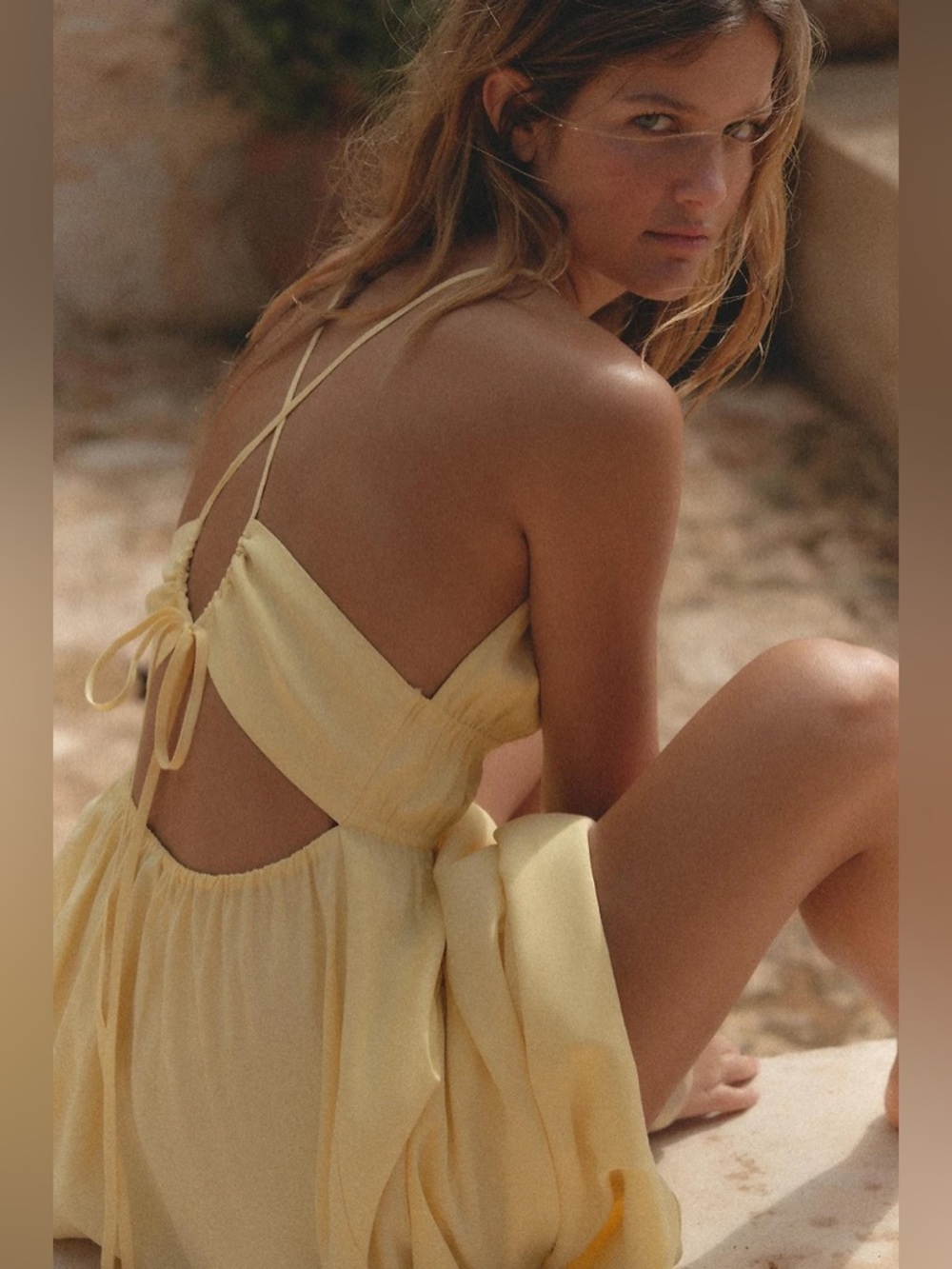 Zara Butter Yellow Bohemian Halter Cotton Maxi Dress - Picture 8 of 12